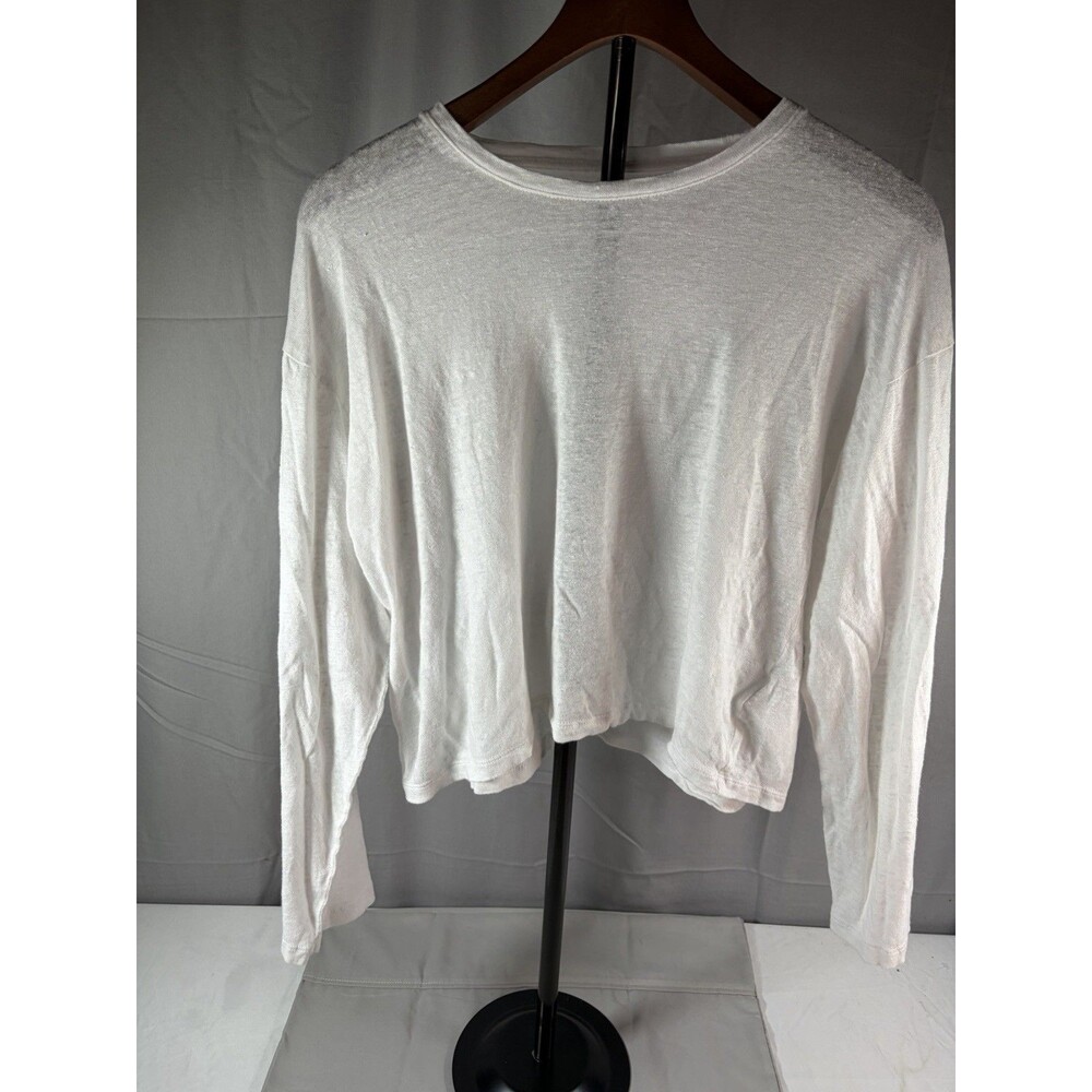 J CREW SOLID WHITE CREW NECK LONG SLEEVE 18" CROPPED-KNITTED TOP SZ M